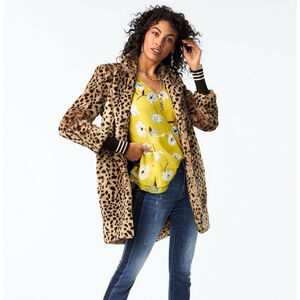 Cabi Josephine Coat Faux Fur Leopard Print, Removable Cuffs 3727